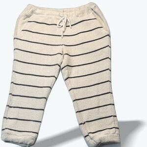 Chaser French Terry Lounge Pants Striped Joggers XS Cream Drawstring Pockets
